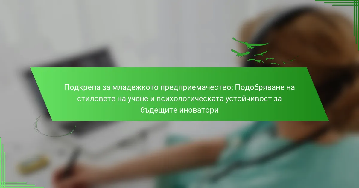 Подкрепа за младежкото предприемачество: Подобряване на стиловете на учене и психологическата устойчивост за бъдещите иноватори